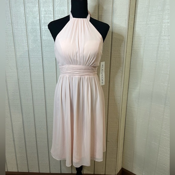 #Levkoff Chiffon Halter A-Line bridesmaid dress in Petal Pink, size 8. - Picture 1 of 7